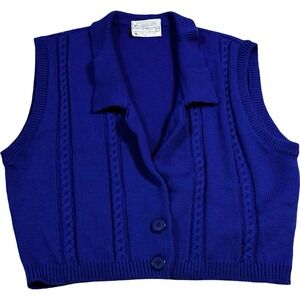 Pendleton Wool Sweater Vest Womens L Blue Excellent Vintage 70s Cable Knit USA